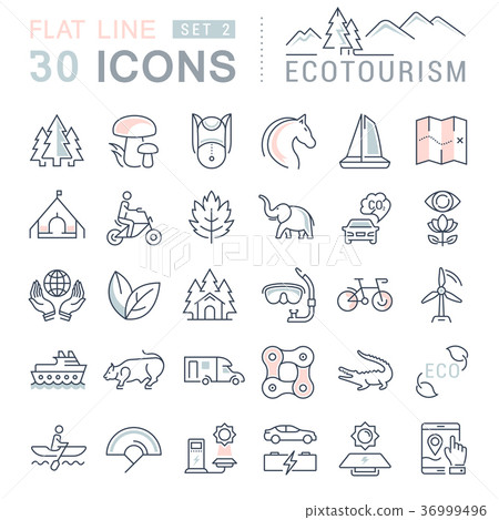 Set Vector Flat Line Icons Ecotourism 36999496