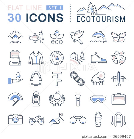 Set Vector Flat Line Icons Ecotourism 36999497
