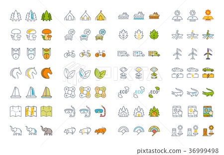 Set Vector Flat Line Icons Ecotourism 36999498