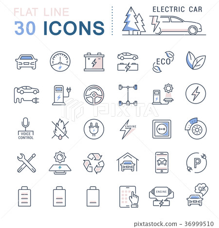 Set Vector Flat Line Icons Electric Cars 36999510
