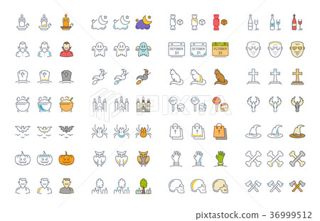 Set Vector Flat Line Icons Halloween 36999512