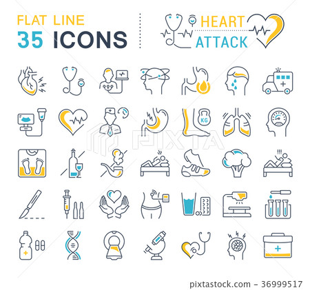 Set Vector Flat Line Icons Heart Attack 36999517