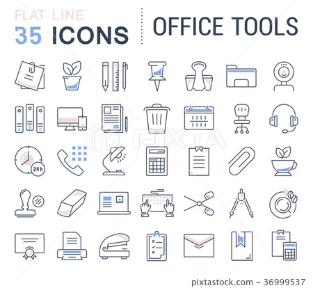 Set Vector Flat Line Icons Office Tools - Stock Illustration [36999537 ...