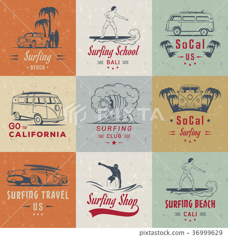 Vector Set Surf Badges, Sign and Logos 36999629