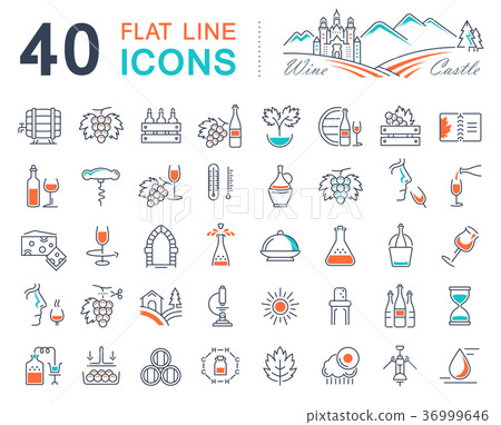 Set Vector Flat Line Icons Wine 36999646