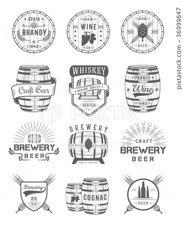 Set of Vector Cask Alcohol Emblems 36999647