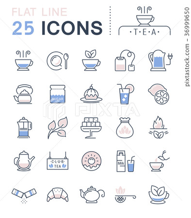 Set Vector Flat Line Icons Tea 36999650