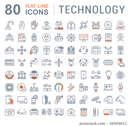Set Vector Flat Line Icons Technology Set Vector Flat Line Icons Technology 36999651