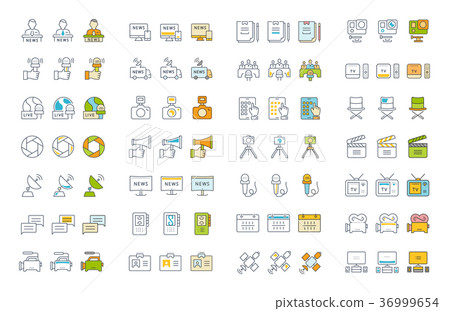 Set Vector Flat Line Icons Television 36999654