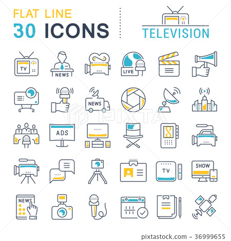 Set Vector Flat Line Icons Television 36999655