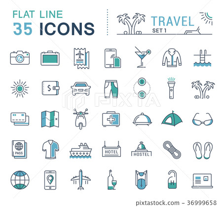 Set Vector Flat Line Icons Travel Set Vector Flat Line Icons Travel 36999658