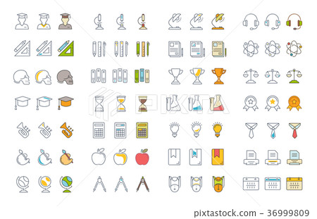 Set Vector Flat Line Icons University 36999809
