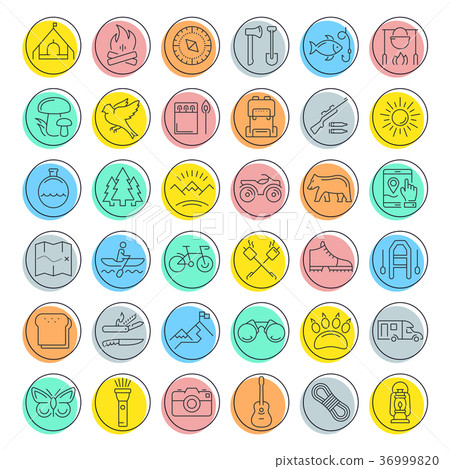 Set Vector Flat Line Icons Camping - Stock Illustration [36999820] - PIXTA