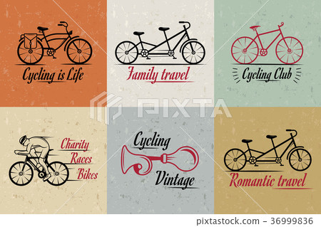 Set Vintage Cycling and Bicycle Sign and Badges 36999836