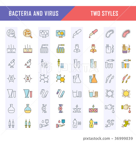 Set vector line icons of bacteria and virus Set vector line icons of bacteria and virus 36999839