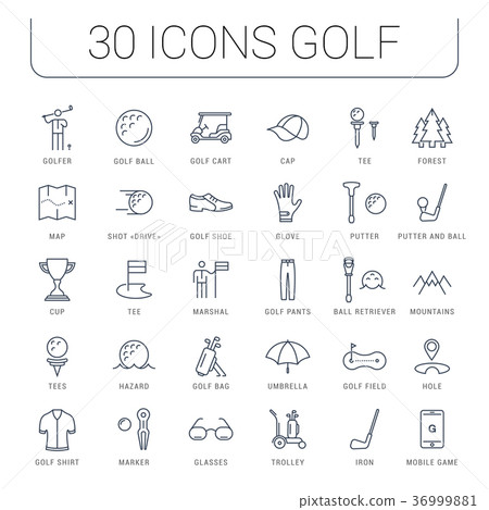 Set Vector Flat Line Icons Golf 36999881