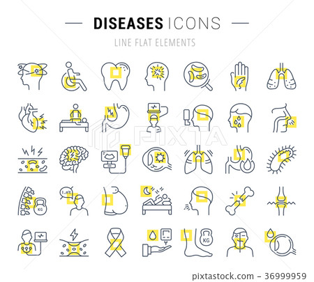 Set Vector Flat Line Icons Diseases Set Vector Flat Line Icons Diseases 36999959