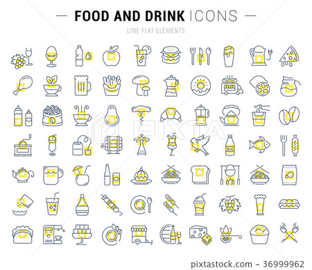 Set Vector Flat Line Icons Drinks and Food - Stock Illustration ...