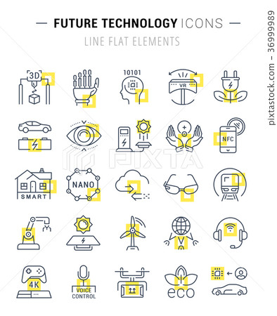 Set Vector Flat Line Icons Future Technology Set Vector Flat Line Icons Future Technology 36999989