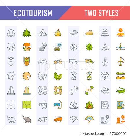 Set Vector Flat Line Icons Ecotourism - Stock Illustration [37000001 ...