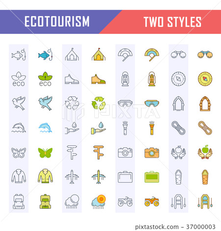 Set Vector Flat Line Icons Ecotourism 37000003