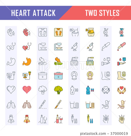 Set Vector Flat Line Icons Heart Attack 37000019