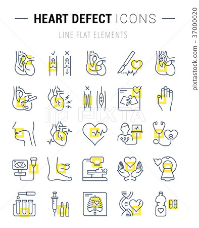Set Vector Flat Line Icons Heart Defect 37000020
