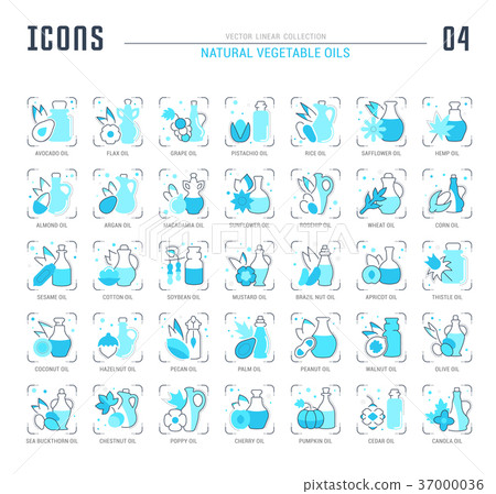 Set Blue Line Icons of Oils. Set Blue Line Icons of Oils. 37000036