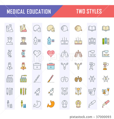 Set Vector Flat Line Icons Medical Education - Stock Illustration ...
