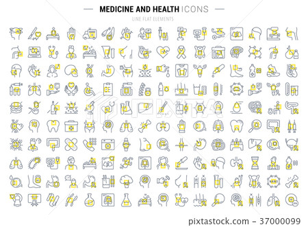 Set Vector Flat Line Icons Medecine and Health Set Vector Flat Line Icons Medecine and Health 37000099