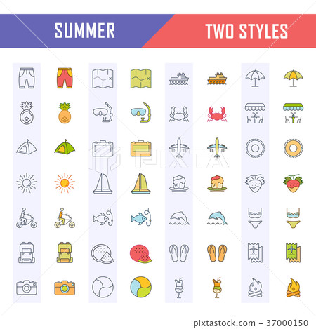 Set Vector Flat Line Icons Summer - Stock Illustration [37000150] - PIXTA