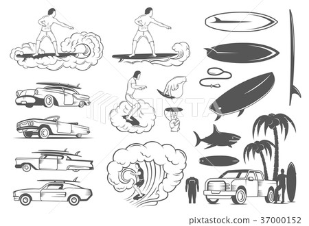 Vector Set Elements of Surfing and Extreme Sports 37000152