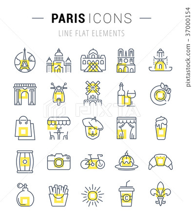 Set Vector Flat Line Icons Paris 37000154