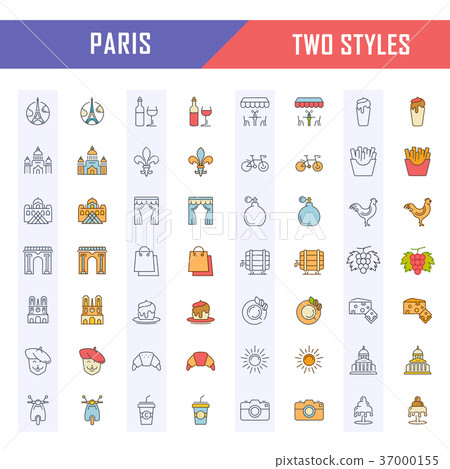 Set Vector Flat Line Icons Paris 37000155