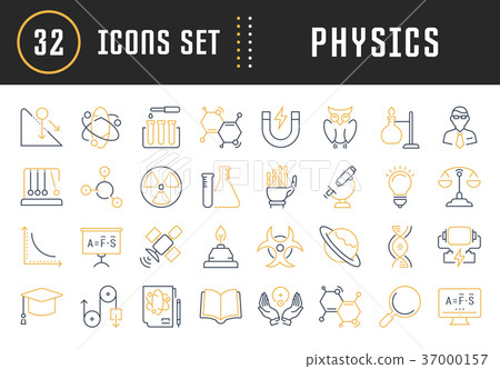 Set Vector Flat Line Icons Physic 37000157