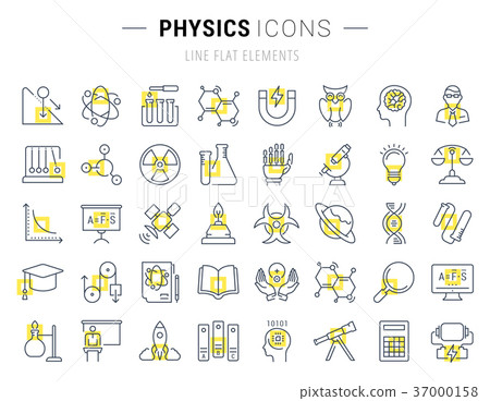 Set Vector Flat Line Icons Physic 37000158