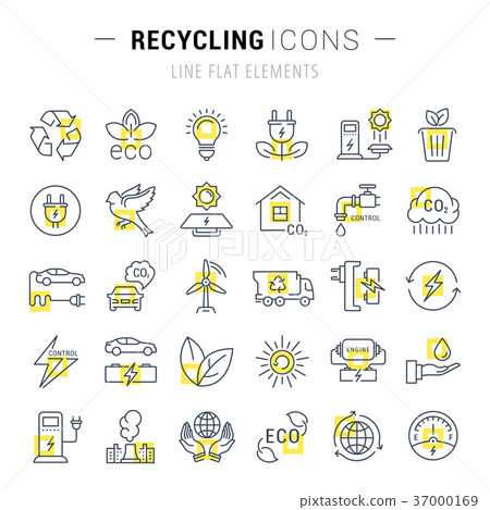 Set Vector Flat Line Icons Recycling - Stock Illustration [37000169 ...