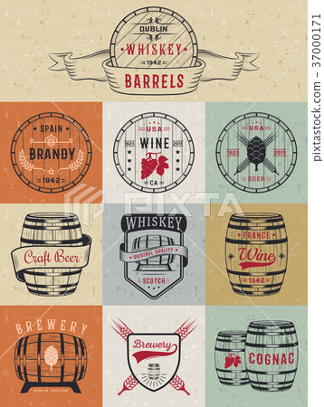 Set of Vector Cask Alcohol Emblems 37000171