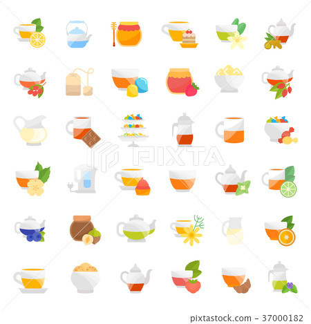 Set Vector Flat Icons of Tea Ceremony - Stock Illustration [37000182 ...