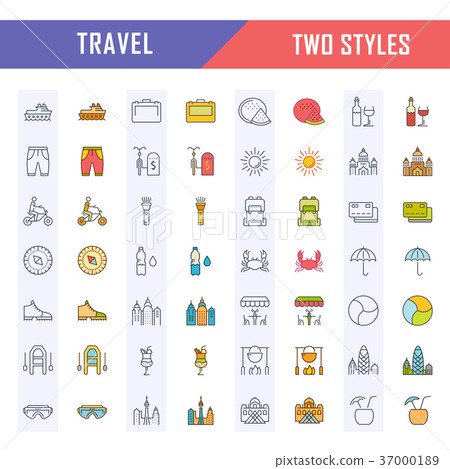 Set Vector Flat Line Icons Travel and Adventure - Stock Illustration ...