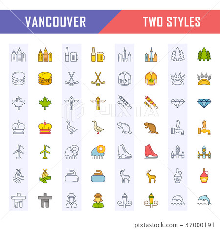 Set Vector Flat Line Icons Vancouver and Canada Set Vector Flat Line Icons Vancouver and Canada 37000191