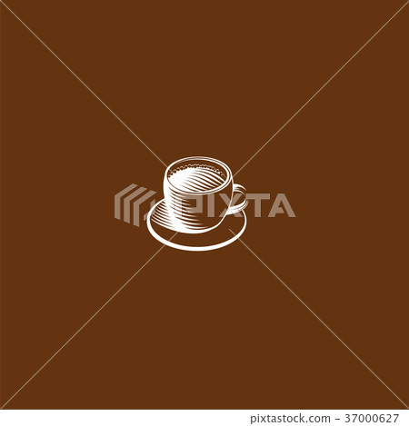 Isolated brown color cup in retro style logo 37000627