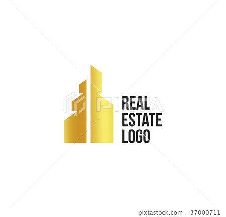 Isolated golden real estate agency logo, house 37000711