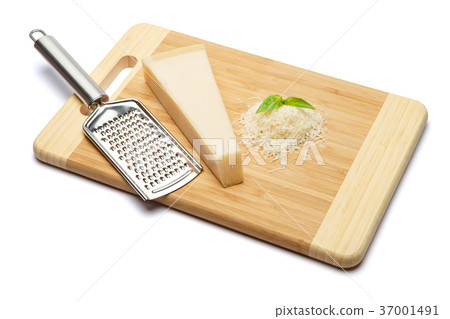 a piece of Parmesan and grated cheese on cutting 37001491