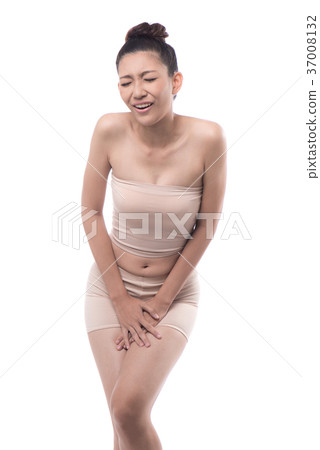 Woman with hands holding her Penis in pain Woman with hands holding her Penis in pain 37008132