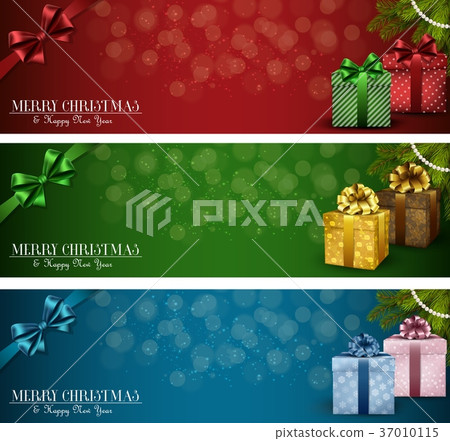 Set of winter christmas banners with gift boxes an - Stock Illustration ...