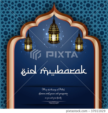 Decorative Eid mubarak background with shiny lante Decorative Eid mubarak background with shiny lante 37011029