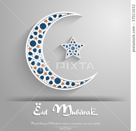 Crescent moon with star on grey background Crescent moon with star on grey background 37011032