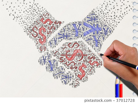 Image of foreign currency transaction drawn on a notebook 37012728