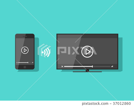 Mobile phone connected to TV streaming video 37012860